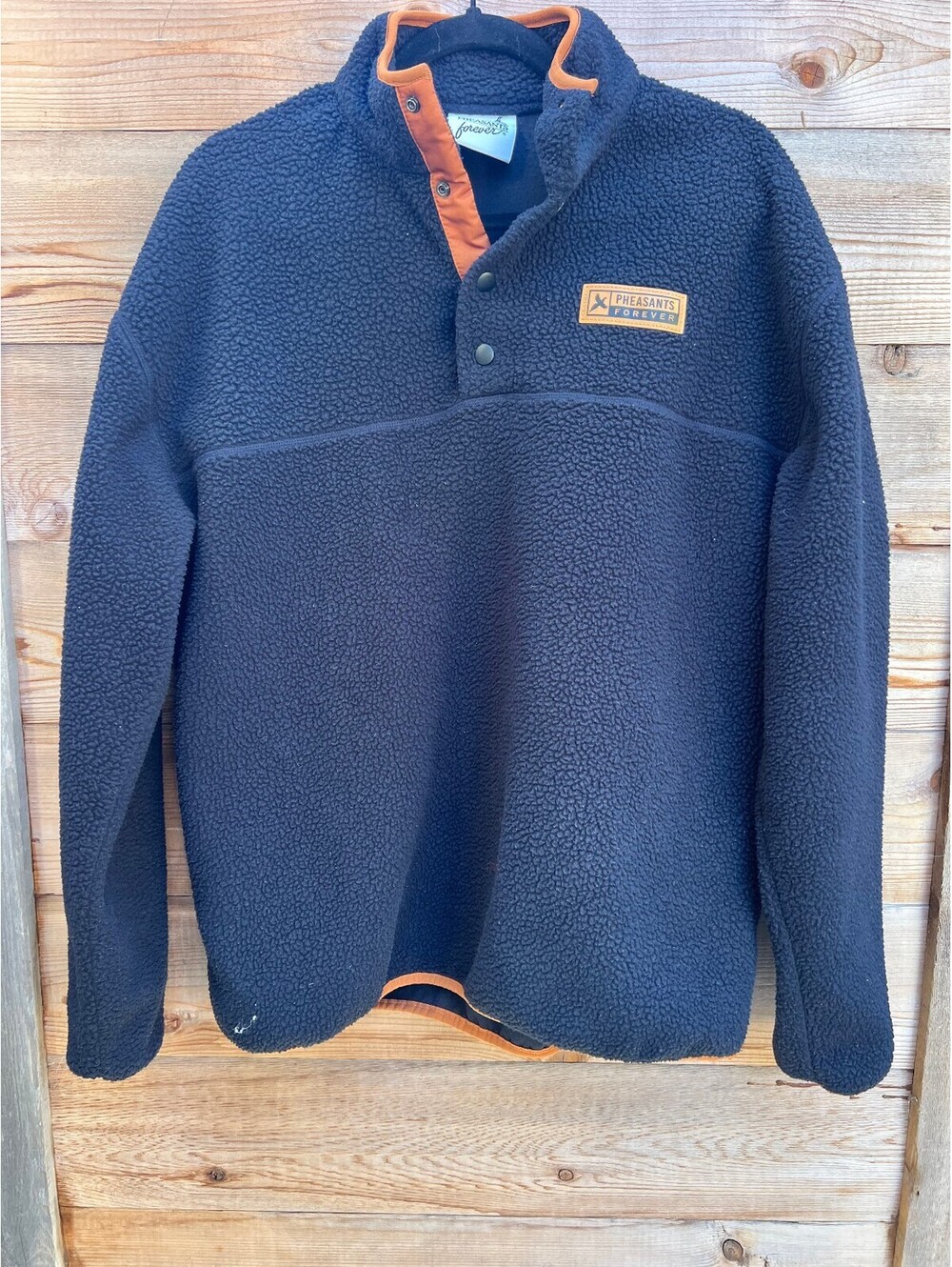 Pheasants Forever Parker Sherpa Fleece Snap Pullover Black Size L